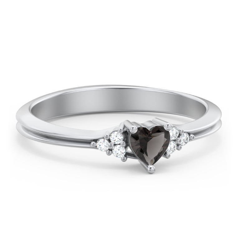 Birthstone Heart Ring with Shoulder Accents - Smokey Quartz (June)