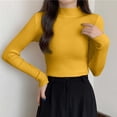thumbnail image 2 of Wlynlyn Womens Long Sleeve Shirts Knit Turtleneck Casual Basic Fitted Thermal Underwear Stretchy Undershirts Fall Fashion Clothes(Yellow,One Size), 2 of 4