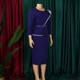 thumbnail image 4 of AURA Plus Size Belted Pencil Midi Dress High Waist Crewneck Long Sleeve Elegant Office Work Dress with Zipper, 4 of 10