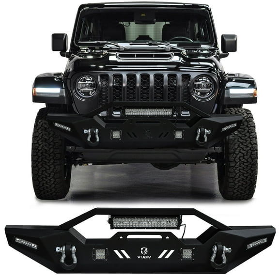 Vijay Front Bumper Compatible with 2020-2021-2022-2023-2024 Jeep Gladiator JT with Winch Seat and LED Lights