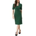 thumbnail image 2 of INSPIRE CHIC Women's Sheath Dress V Neck Short Sleeves Wear-to-Work Bodycon Midi Dresses L Dark Green, 2 of 6