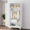thumbnail image 3 of Metal Armoire Wardrobe Closet, 71" Tall Clothing Storage Cabinet with Hanging Rods, Household Closet Organizers with Adjustable Shelves for Home Office or Gym (White), 3 of 8
