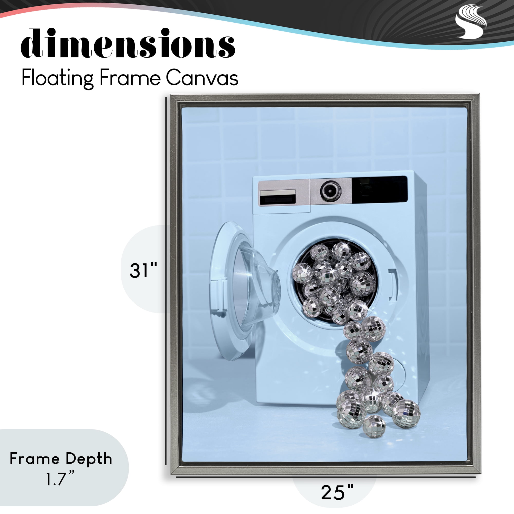 Stupell Industries Disco Laundry Machine over Blue Gray Framed Floater Canvas Wall Art, design by LISH Creative