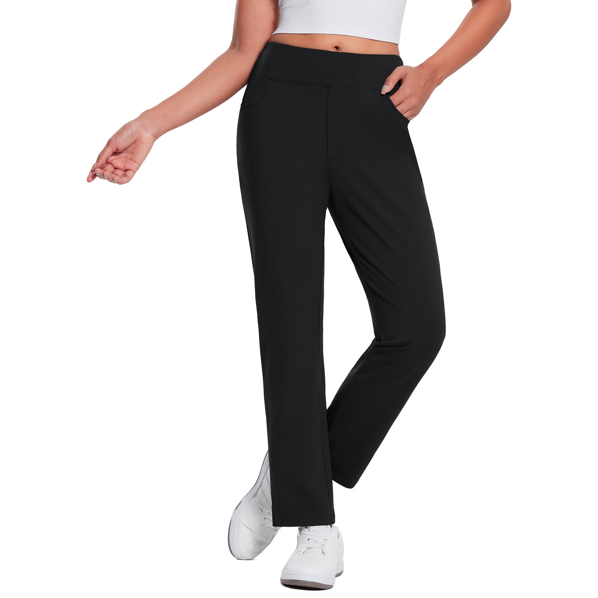 BALEAF Winter Pants for Women Fleece lined Travel Pants Waterproof Stretch Thermal Cold Weather Gear Pockets Work Golf Casual Black L