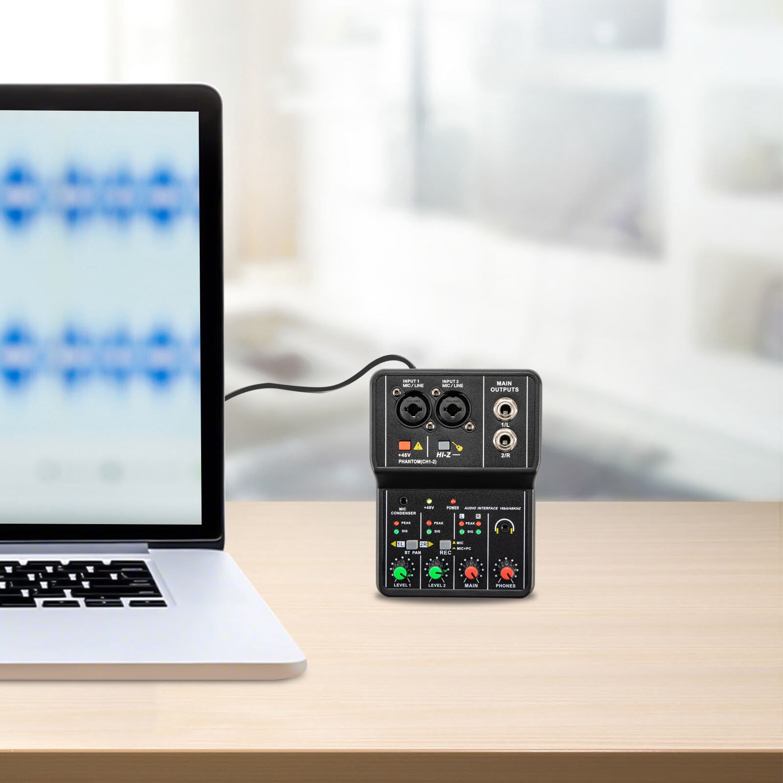 2 Channel USB Audio Mixer - Professional Sound Mixing Console for DJs