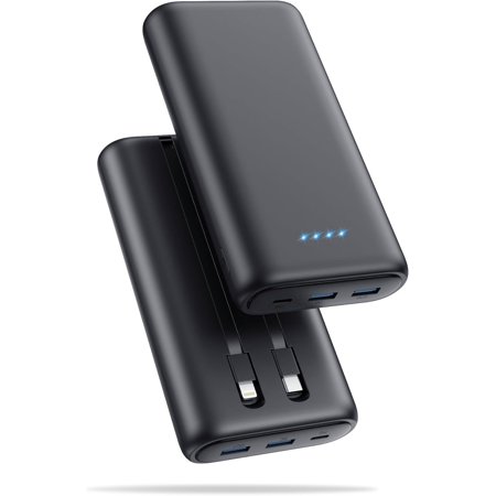 Upgraded Portable Charger 40800mAh Power Bank - Portable Battery with 2 Built in Cables,PD 25W USB C Fast Charging Battery Pack Compatible with iPhone 17 16 15 14 13 Android Phone etc-Black