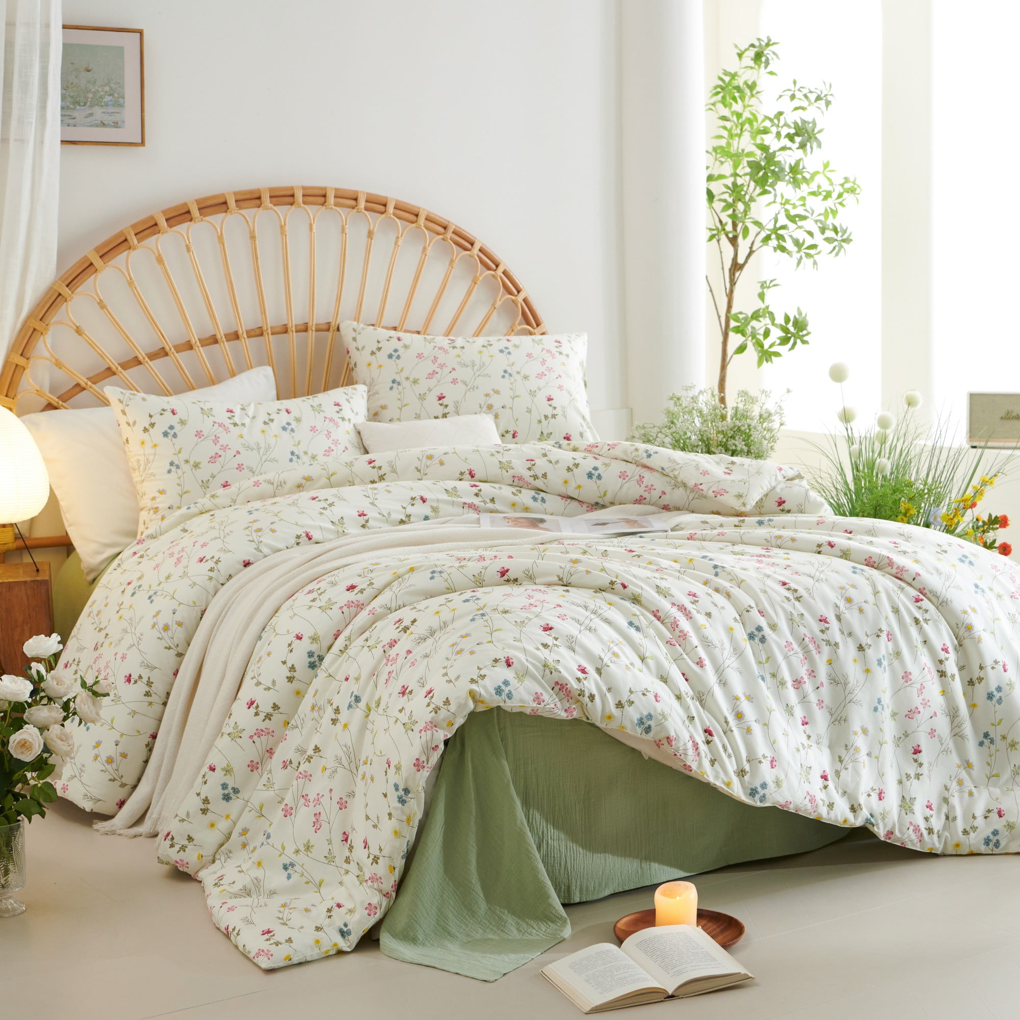 JOLUSERE 100% Organic Cotton Duvet Cover Queen Sets,3 Piece Soft Breathable Cotton Duvet Cover Sets,Creamy White