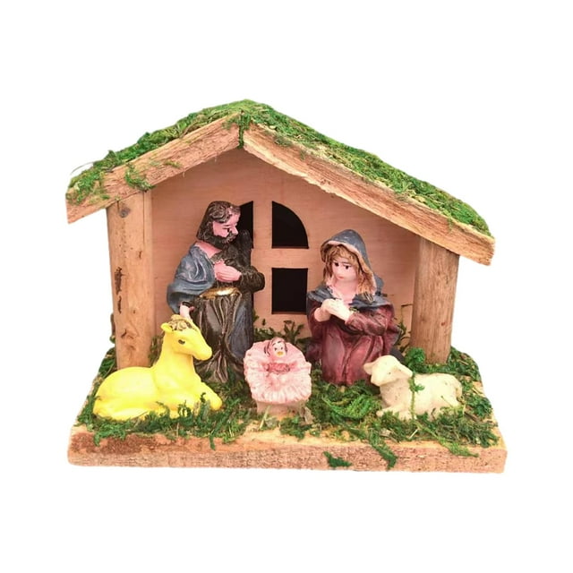 Adorno de escena de pesebre de Natividad, regalo religioso, decoración de la Sagrada Familia, decoraciones navideñas de escritorio, manualidades para