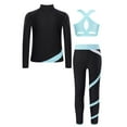 thumbnail image 2 of TiaoBug Kids Girls Figure Skating Outfits Long Sleeve Zip-up Jacket with Crisscross Crop Tops Pants Set Light Blue 16, 2 of 5