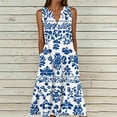 thumbnail image 2 of VBVC Women's Floral V-Neck Maxi Dress,Sleeveless Button Detail Flowy Dress For Women,Ladies Summer A-Line Beach Boho Sundress with Pockets,Light Blue,S-5XL, 2 of 6