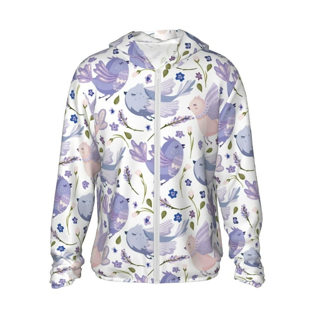 Vsdgher Sweat à Capuche Imprimé Fleurs de Lavande pour Hommes Femmes, Manches Longues Protection Solaire Pêche Course Natation-Grand