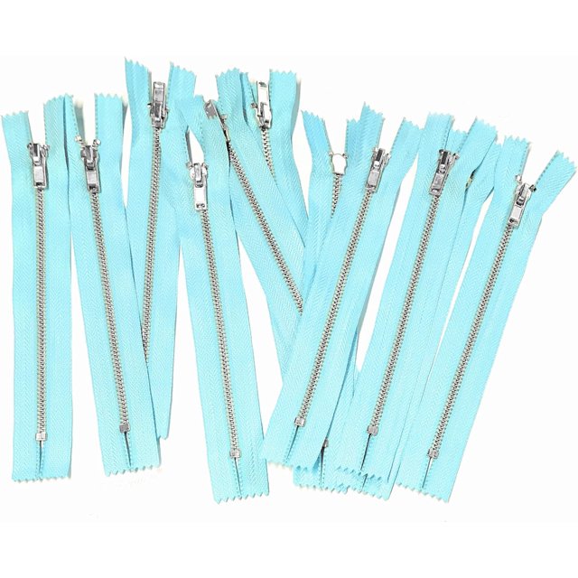 10 pcs Silver Metal Teeth #3 Teeth Zippers - Kyezi Design & Craft (Light Blue, 3 inch)