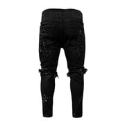 Ketyyh-chn99 Baggy Jeans Hommes 2024 Pantalon en forme régulière Short mode homme High Street Slim Ripped Slim Pantalons Peinture Pantalonne Jeans Noir,M