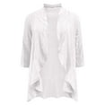 thumbnail image 5 of idosla Women Cardigan 3/4 Sleeves Open Front Lightweight Soft Netted Knit Draped Ruffles Cardigan Kimono Cover Ups (White, L), 5 of 9