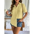 thumbnail image 2 of Women'S Cotton Button Shirt Rolled Hem Short Sleeve Shirt Women'S Summer Casual V Neck Beach Cotton Top Yellow XXXL, 2 of 6