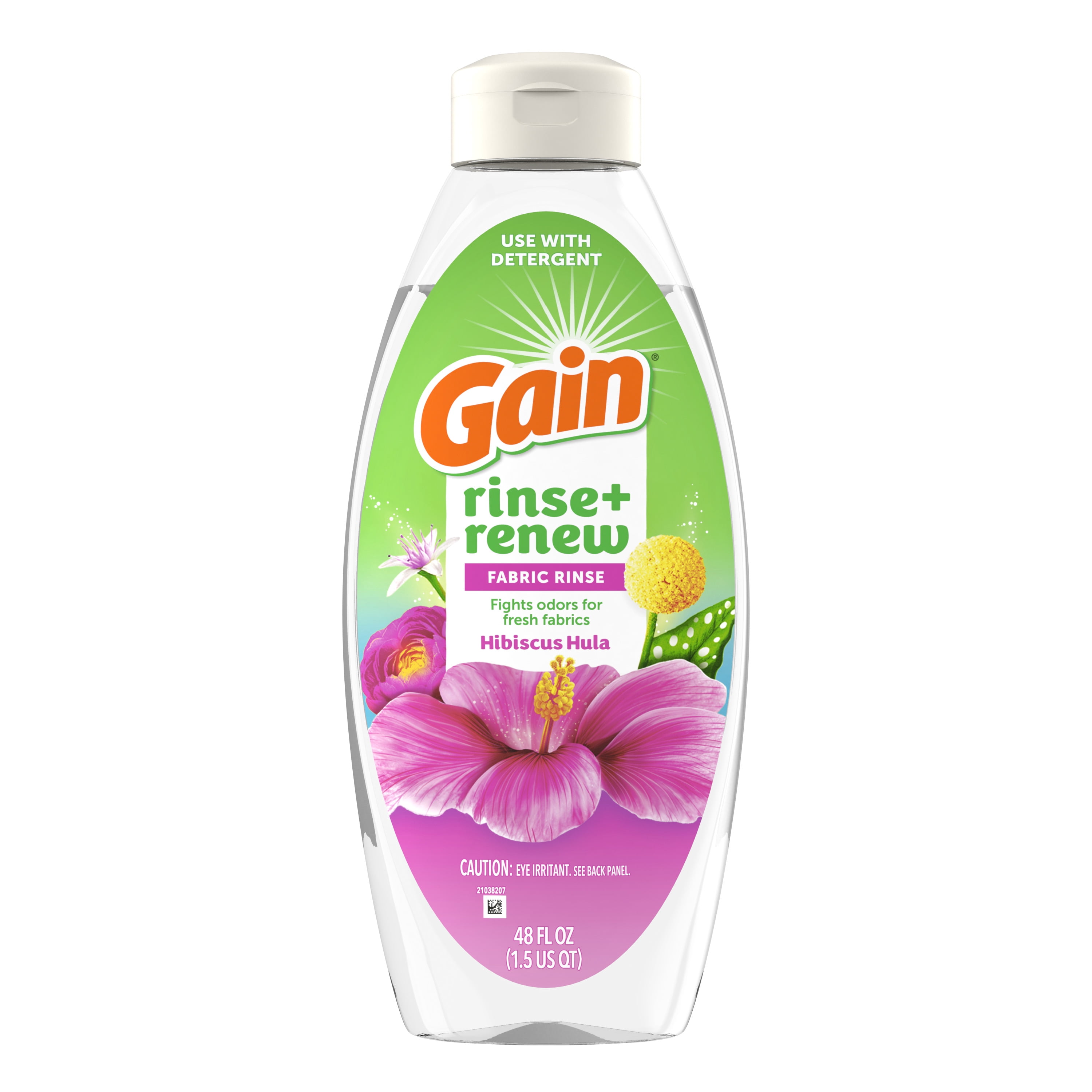 (4 pack) Gain Rinse Out Odor Fabric Softener Rinse, Odor Fighter, Hibiscus Hula Scent, 48 fl oz