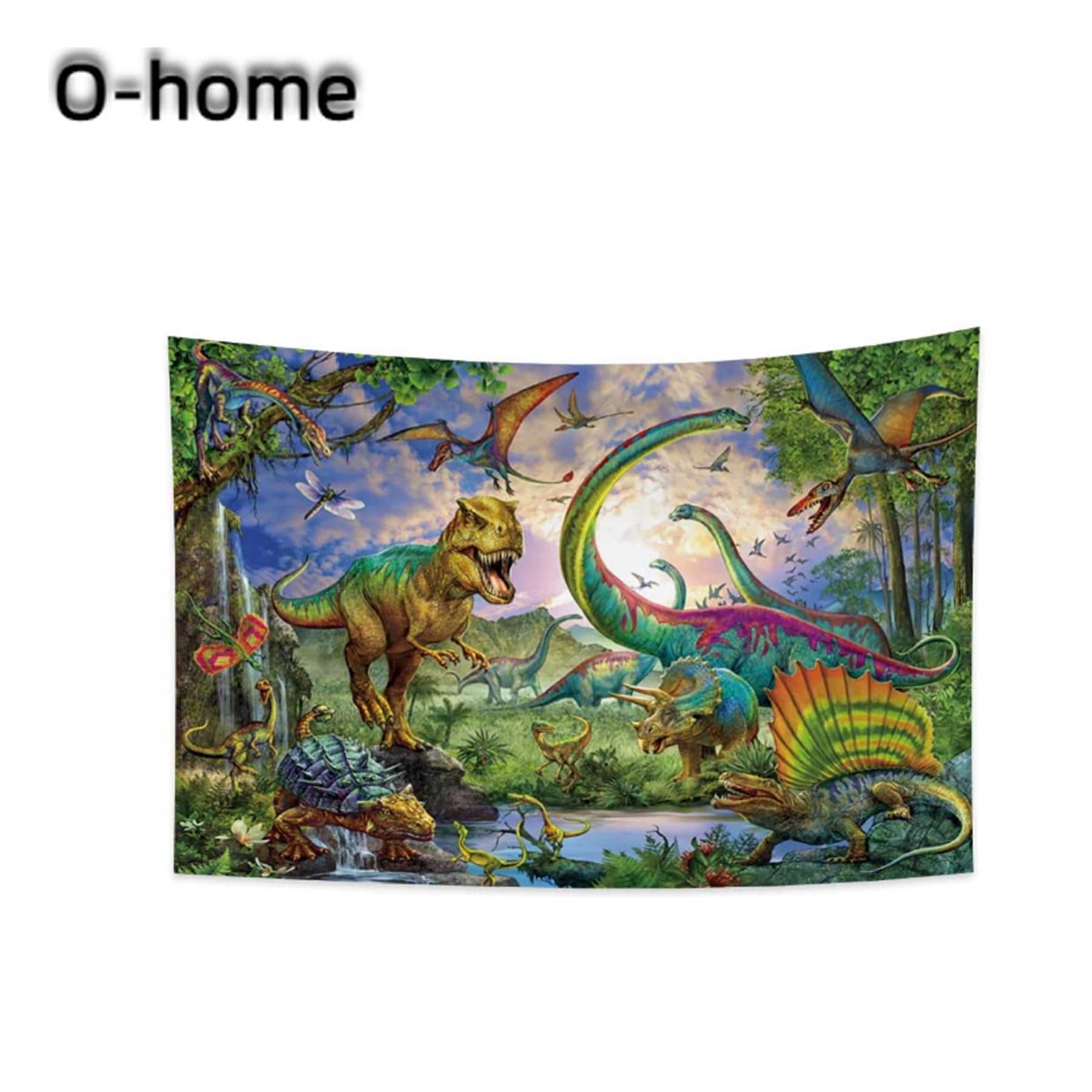 Dinosaur Tapestry Wall Hanging Cartoon Ancient Wild Animals Brachiosaurus  Tapestry Primeval Forest Plant Trees Colorful Wall Tapestry 
