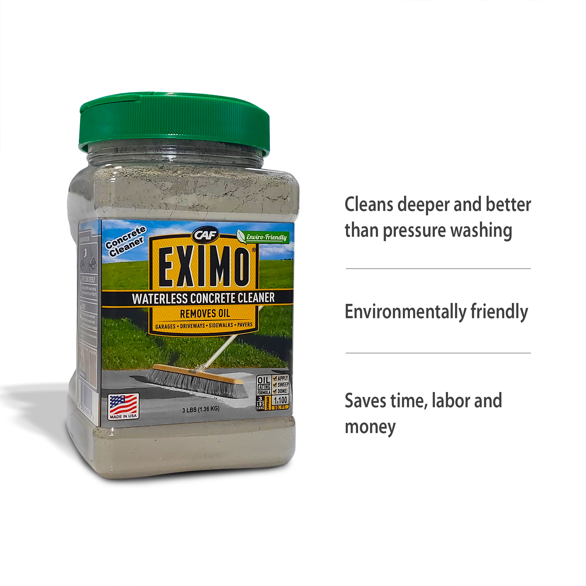 EXIMO Waterless Concrete Cleaner by CAF Outdoor Cleaning for Driveway, Garage, Basement, and Walkway Surfaces, 3 lbs, Advanced Stain Remover for Oils and Other Petroleum Stains - image 5 of 8