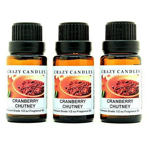 Crazy Candles Cranberry Chutney 3 Bottles 1/2 FL Oz Each (15ml) Premium Grade Scented Fragrance Oil