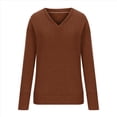 thumbnail image 3 of Camisas de Larga con Cuello en V para Mujer, Blusas Casuales de Otoño, Suéteres Tipo Túnica Ligeros, Blusas de Moda 2025 Marrón XXL, 3 of 5