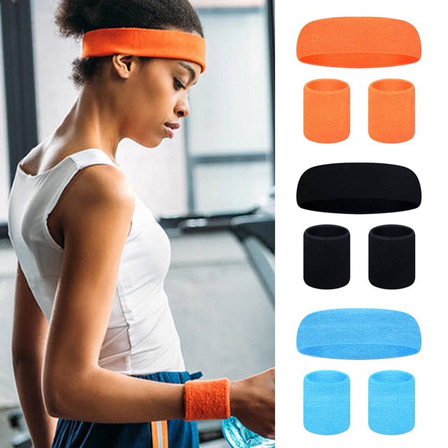 LJNYFDC Non-sweaty Sweat Bands Sports Sweat Bands Set Three piece Set for Men and Women Sweat absorbing Breathable Soft Elastic Head & Wrist Protection