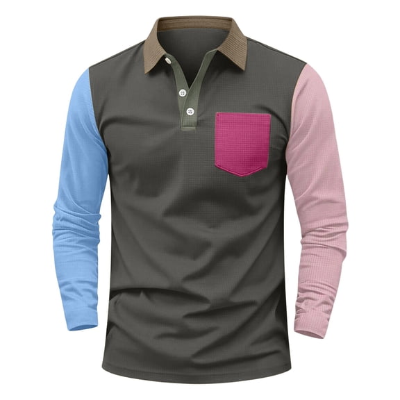 jjayotai Men's Shirts Long Sleeve 2026 Casual T-Shirts Color Block Slim Fit Golf Shirt with Pocket