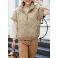 thumbnail image 6 of Quilted Jackets for Women Casual Short Sleeve Zip Up Warm Vests Khaki XL, 6 of 10