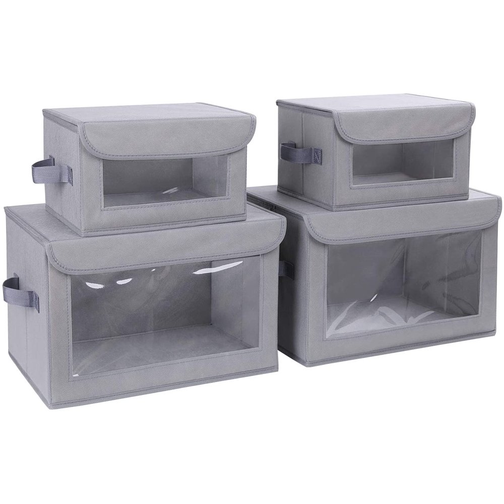 DIMJ 4Pack Storage Bins with Fliptop Lids, Collapsible Fabric Storage