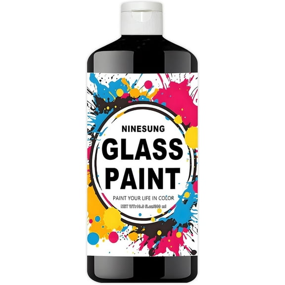 Non-Toxic Acrylic Glass Paint - 10.5oz (300ml) Black Craft Paint for Windows, Ceramics, DIY Art & Glass Painting, Water-Based, Vibrant & Washable (Black, 10.5 oz)