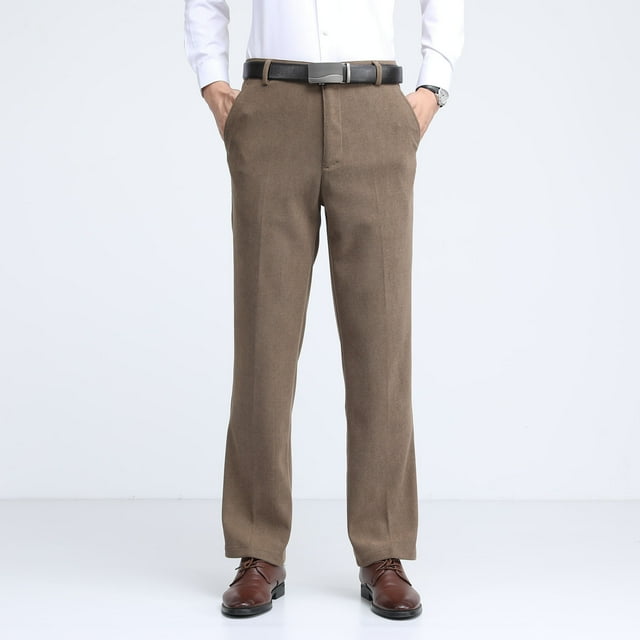 Pantalones largos de pana de color liso para hombre, con botones, cremallera, rectos, de cintura alta y bolsillos, pantalones largos de poliéster para hombre.