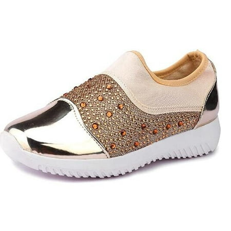 

Womens Glitter Platform Sneakers Comfort Air Cushion Slip On Walking Shoes Size 5