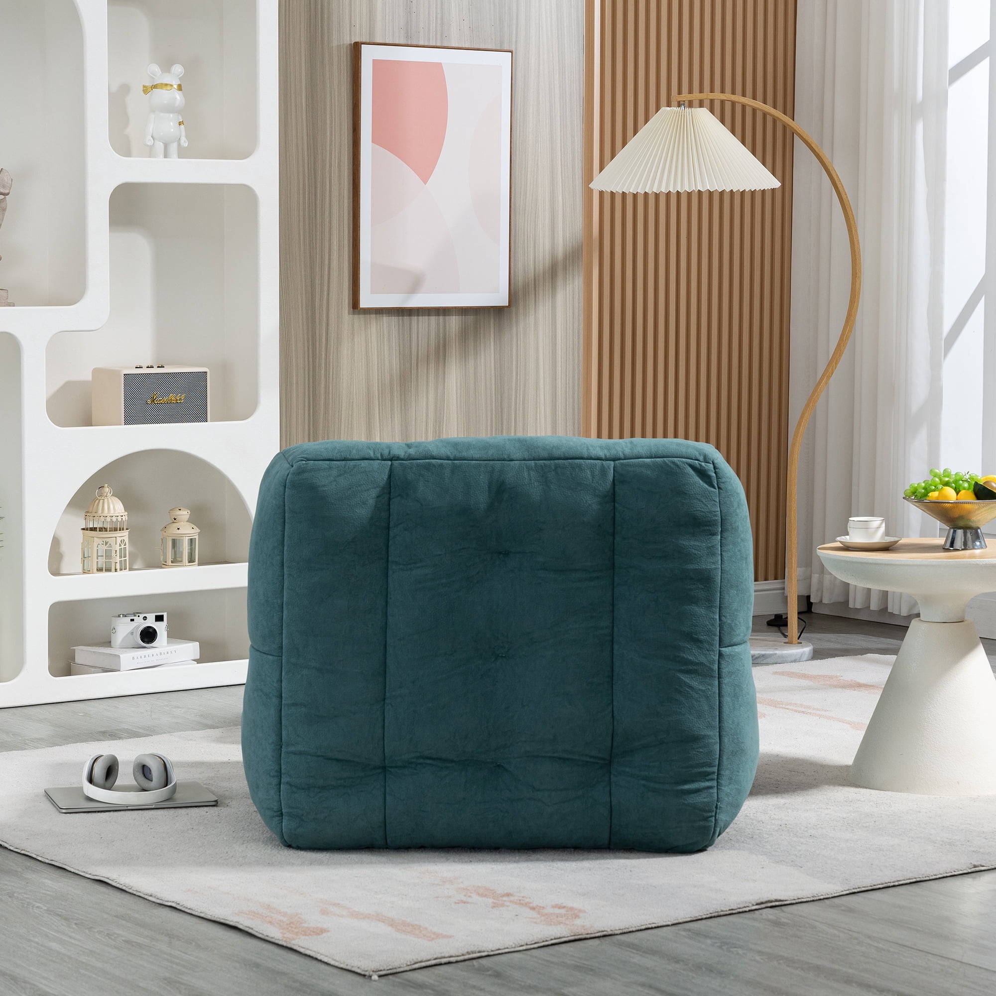 Accent Chair with Ottoman Set,Modern Velvet Bean Bag Chair for Adults and Childs,Upholstered Lazy Sofa Chair Armchair for Living room, Bedroom, Apartment,Green