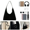 thumbnail image 6 of Women Suede Hobo Bag Large Capacity Underarm Bag Slouchy Bag Travel Bag Ladies Shoulder Bag (Black), 6 of 10