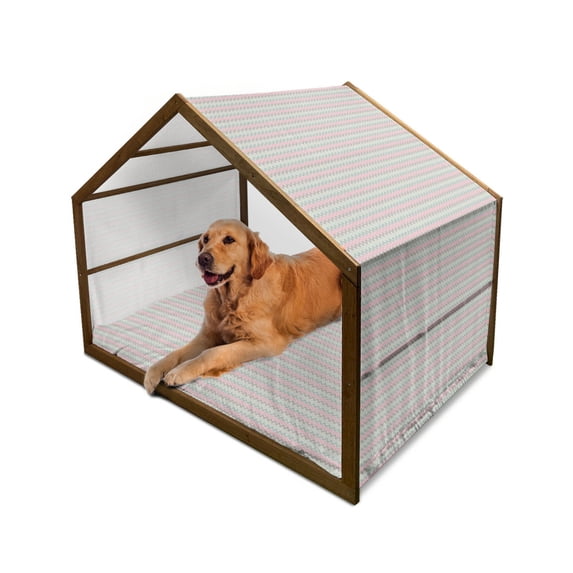 Geometric Pet House, Vintage Funky Textured Abstract Quirky Forms in Gradient Tone Modern Illustration, Outdoor & Indoor Portable Dog Kennel with Pillow and Cover, 5 Sizes, Multicolor, by Ambesonne