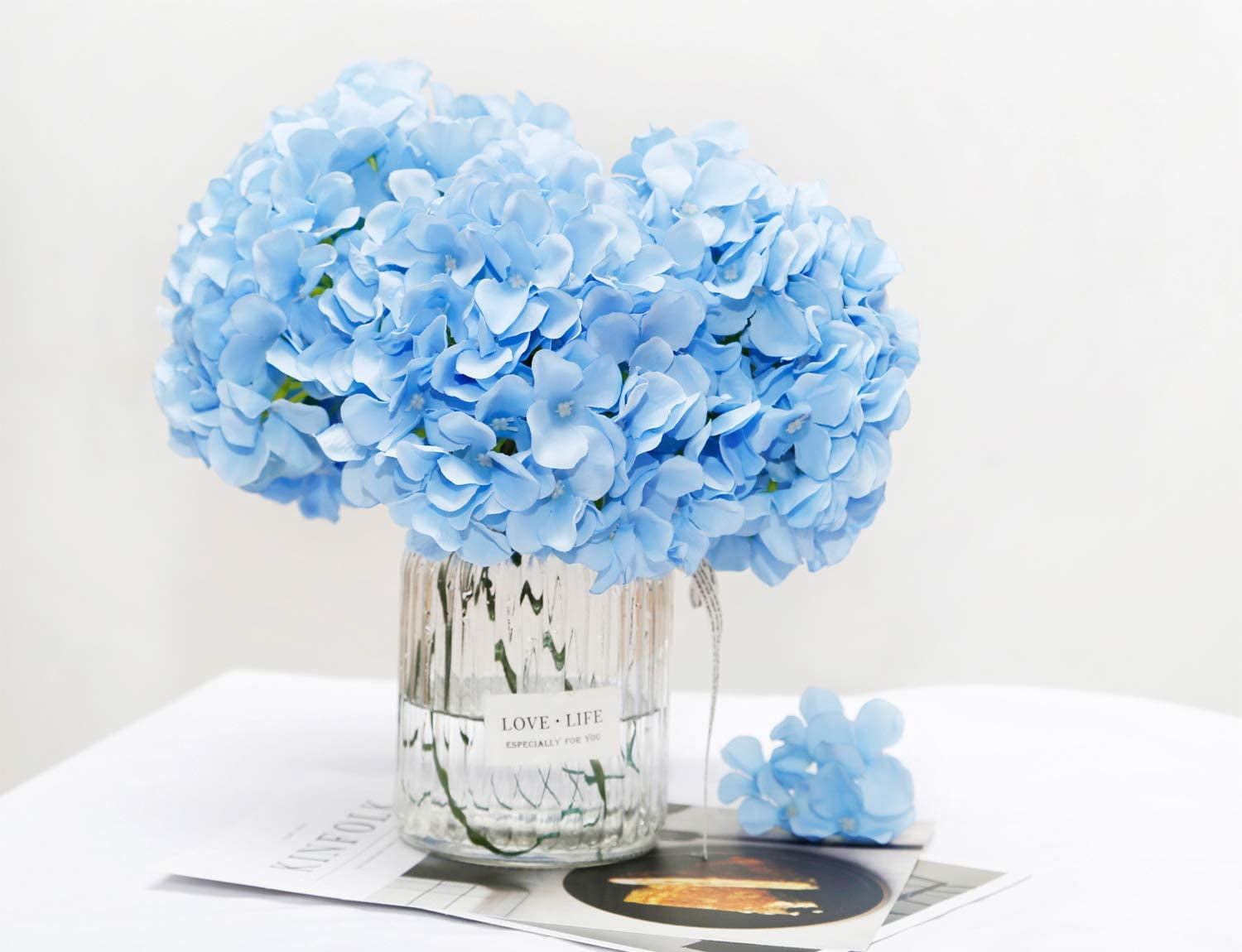 Silk Hydrangea Artificial Flowers Heads with Stems for Wedding Home Decor Pack of 6 (Purple)