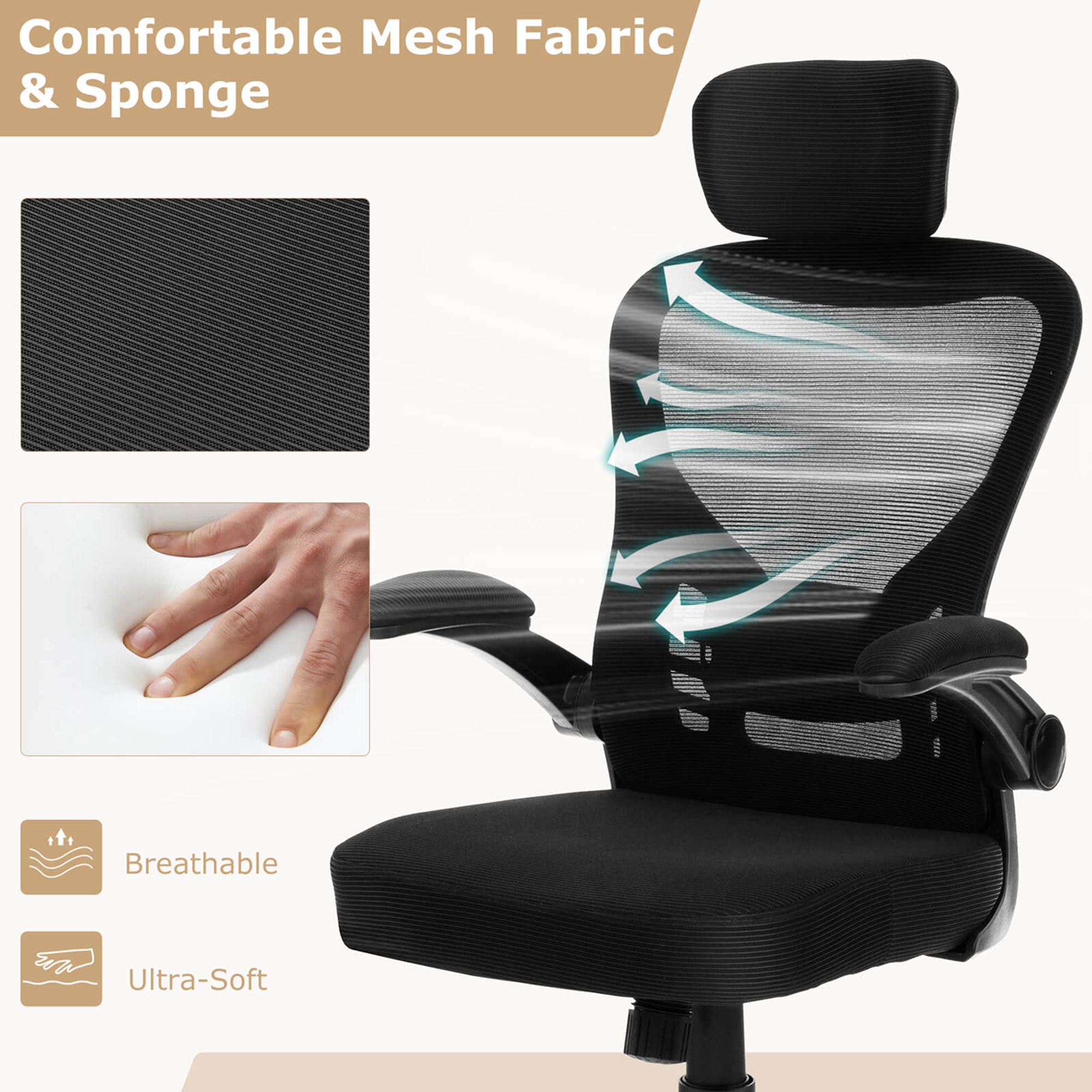 Costway Ergonomic Mesh Office Chair Executive Chair with Adjustable Height Black