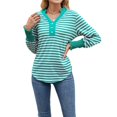 thumbnail image 1 of Sudadera de Rayas de Gran Tamaño para Mujer, Camisa de Larga de Algodón, Corte Holgado, Estilo Henley Verde M, 1 of 10
