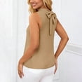 thumbnail image 4 of ClodeEU Women's Pleated Mandarin Collar Sleeveless Button Top ,Solid Color Casual Blouse Khaki,Womens Plus M, 4 of 8