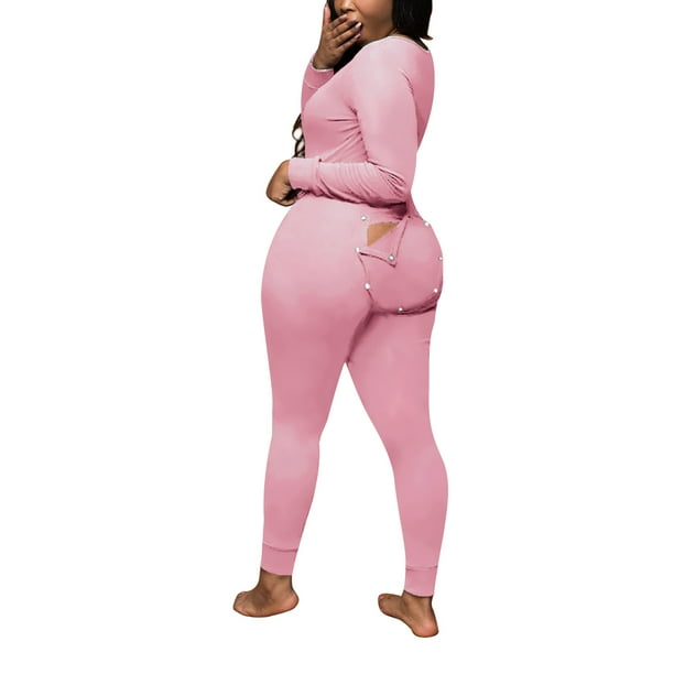 Womens Butt Flap Pajamas Onesies Long Sleeve Jumpsuit Romper Bodycon  Sleepwear - Walmart.com