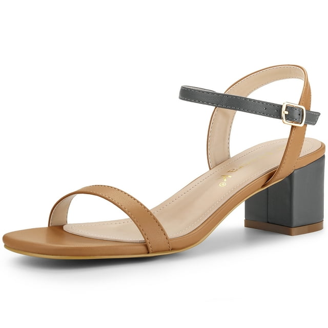 BLISSFUL STEP Women's Square Toe Ankle Strap Block Heel Sandals