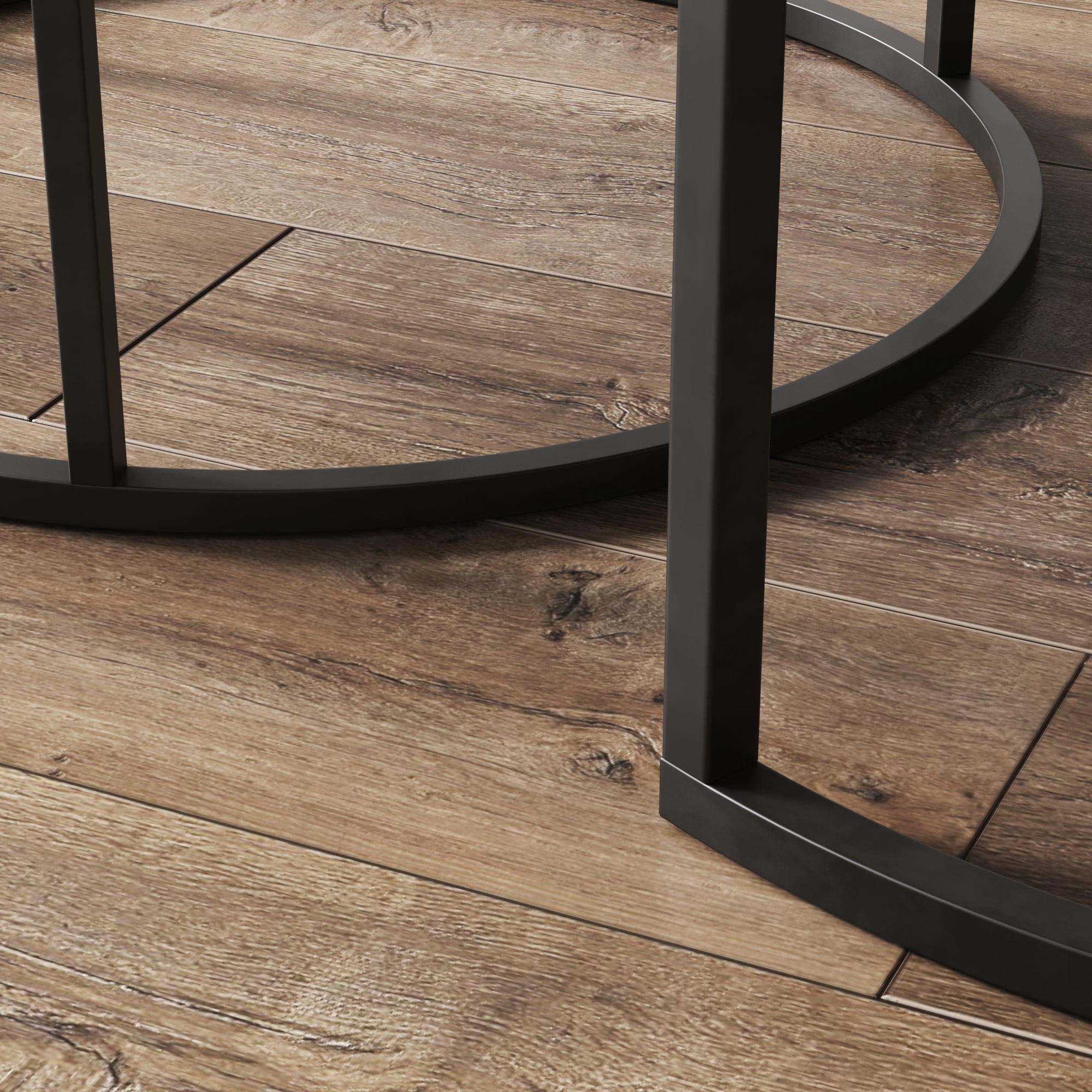 Nathan James Stella Round Modern Nesting Coffee Table Set of 2, Stacking Living Room Accent Cocktail Tables with an Industrial Wood Finish and Powder Coated Metal Frame, Reclaimed Oak/Black