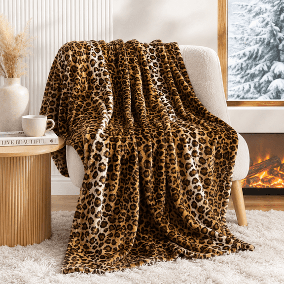 ZTTAOLII Leopard Print Throw Blanket, Soft Flannel Blanket for Couch Bed Travel & Camping, Cozy Cheetah Print Home Decor, Lightweight Double-Sided Blanket for All Seasons, 40" x 30", Dark Brown