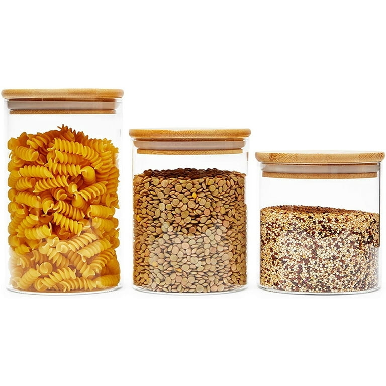 5-Pack Glass Canisters with Bamboo Lids, 3 Sizes for Pantry