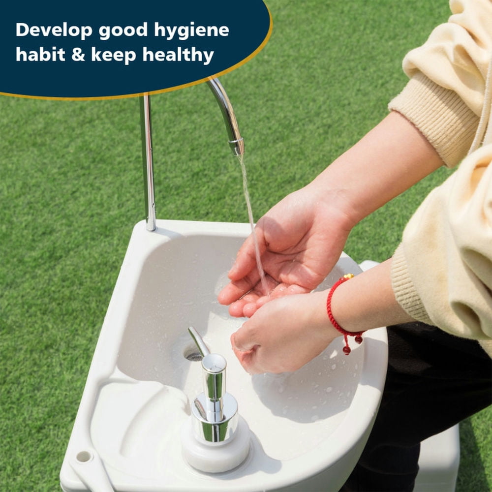 Finihen Outdoor Portable Sink, Portable Camping Sink, Camping Hand Wash Station Basin Stand with 4.5 Gallon Tank, White Finihen Outdoor Portable Sink, Portable Camping Sink, Camping Hand Wash Station Basin Stand with 4.5 Gallon Tank, White