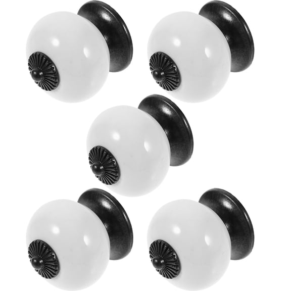 ETHZZLE Set of 5 White Round Ceramic Drawer Knobs with Metal Screws for Cabinet Doors and Furniture Pulls