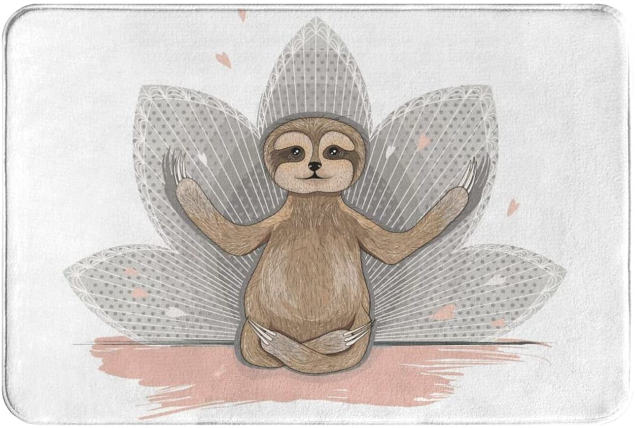 Sloth In Red Flower Sea Animal Bathroom Shower Rug Warm Flannel Carpet Door Mat 