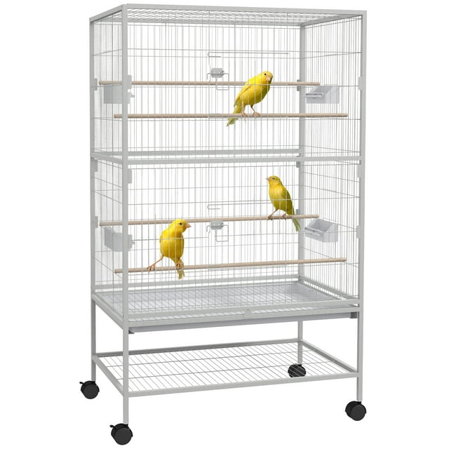 PawHut Grande Cage à Oiseaux de 52 Pouces, avec Support Roulant, pour Pinson, Perruche, Gris