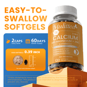 Mulittea Calcium Magnesium Zinc with Vitamin D3, Bone & Teeth Support Supplement, Supports Heart & Immune Health, 120 Capsules