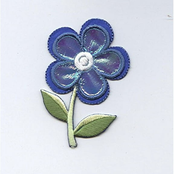 Flower - Blue Daisy - Layered - Shimmery - Iron on Applique/ Embroidered Patch