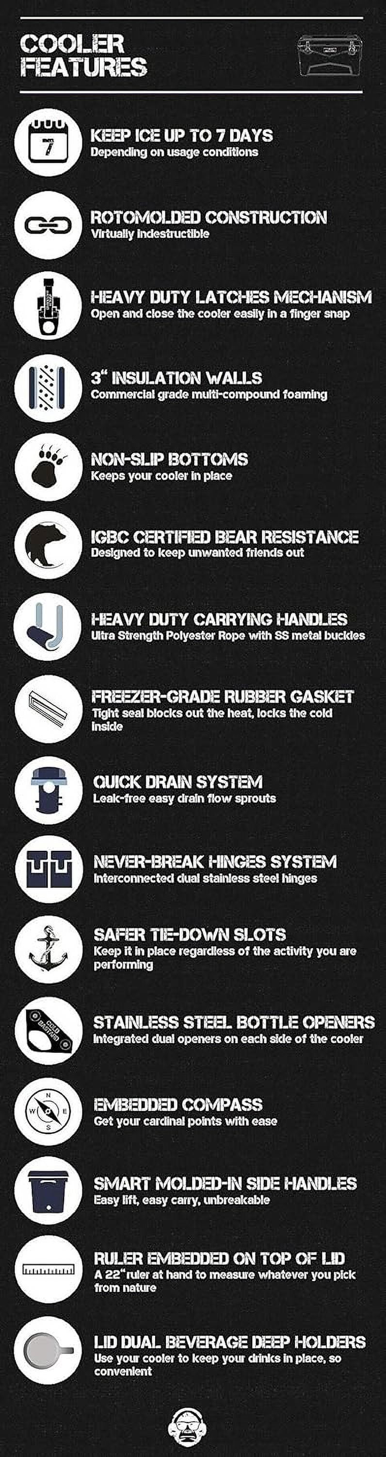 COLD BASTARD COOLERS 45QT Cold Bastard Rugged+ Navy Storm Best Premium Ice Chest Cooler Accessories Free S&H, CB45-NS